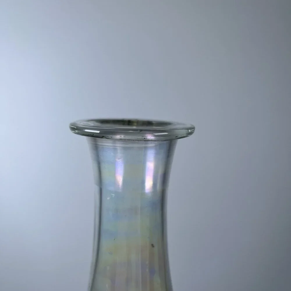 Vintage Iridescent Rainbow Handblown MCM Clear Art Glass Toscany Decanter Genie